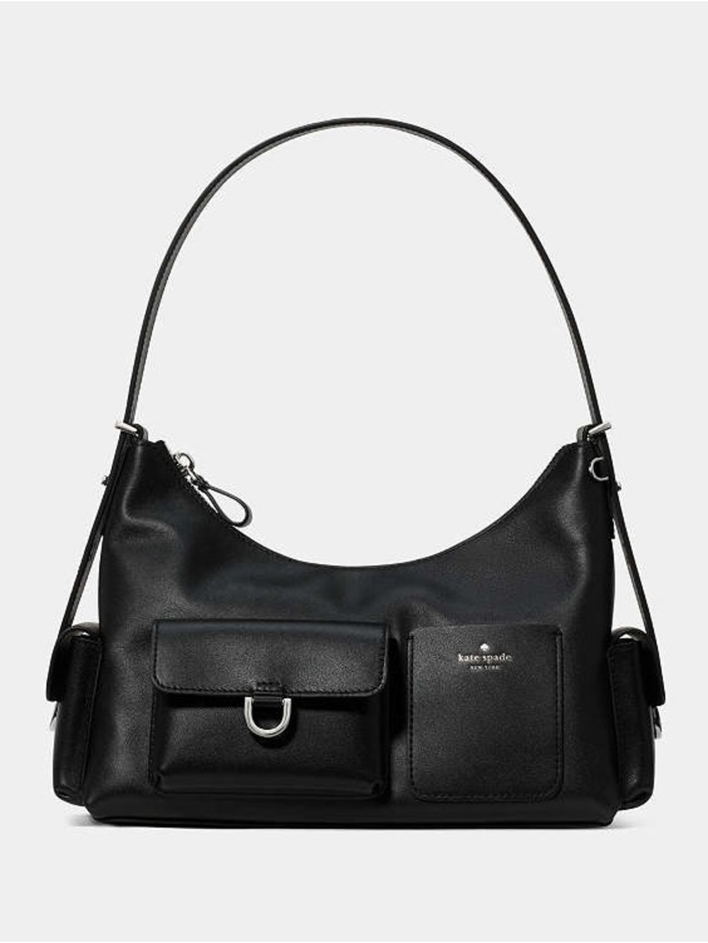 NWT KATE SPADE Cargo Shoulder Bag Black Leather Crossbody with Front Pockets